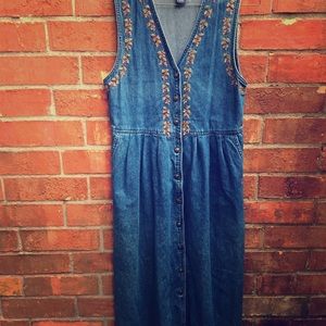 Vintage Denim Button Embroidered Jean Dress